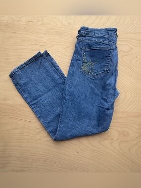 NYDJ Medium Wash Straight Leg Jeans Lift Tuck Tech Embroidered Womens size 12 P